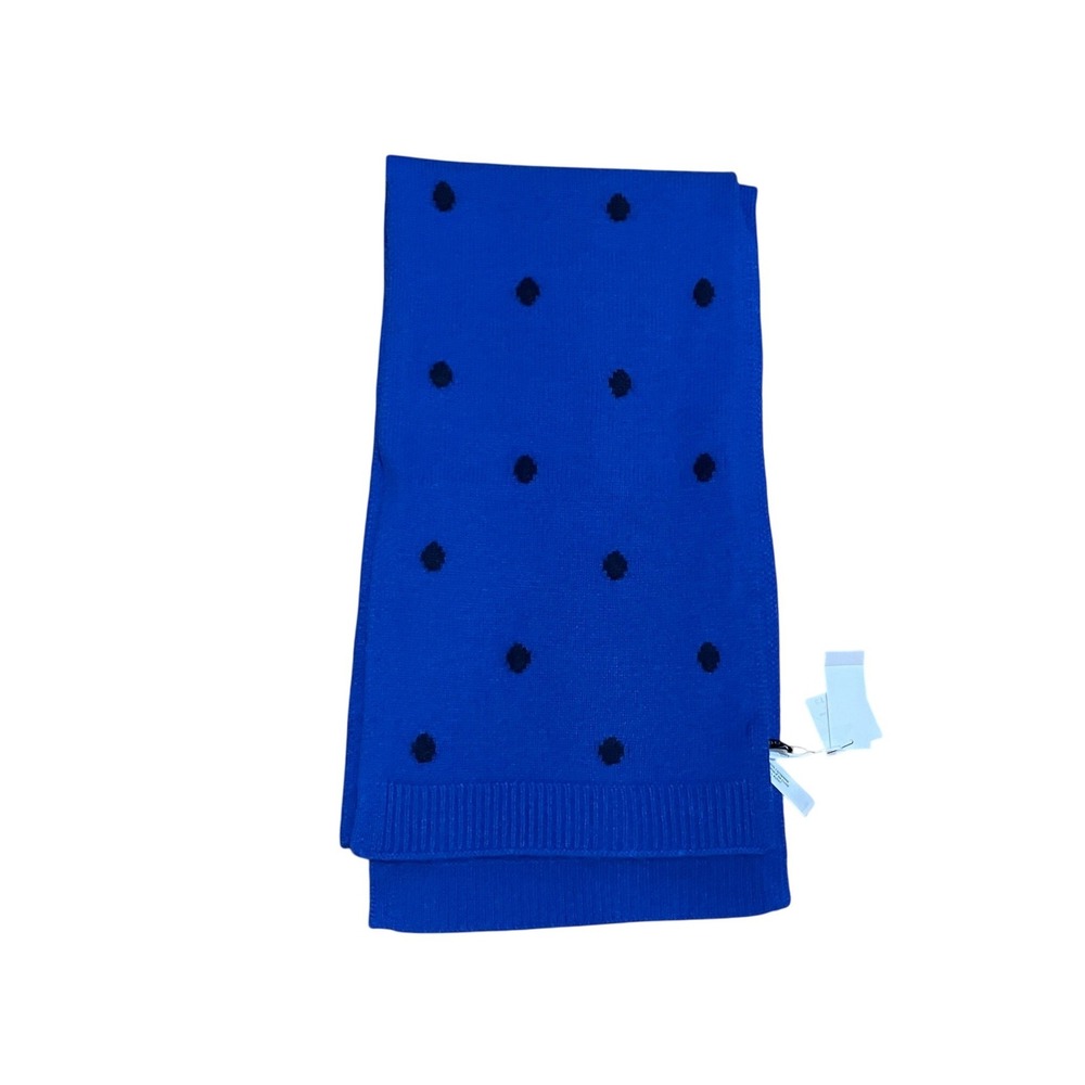 Talbots 100% Cashmere Scarf Royal Blue Black Polka Dot 72x10 Quiet Luxury NWT